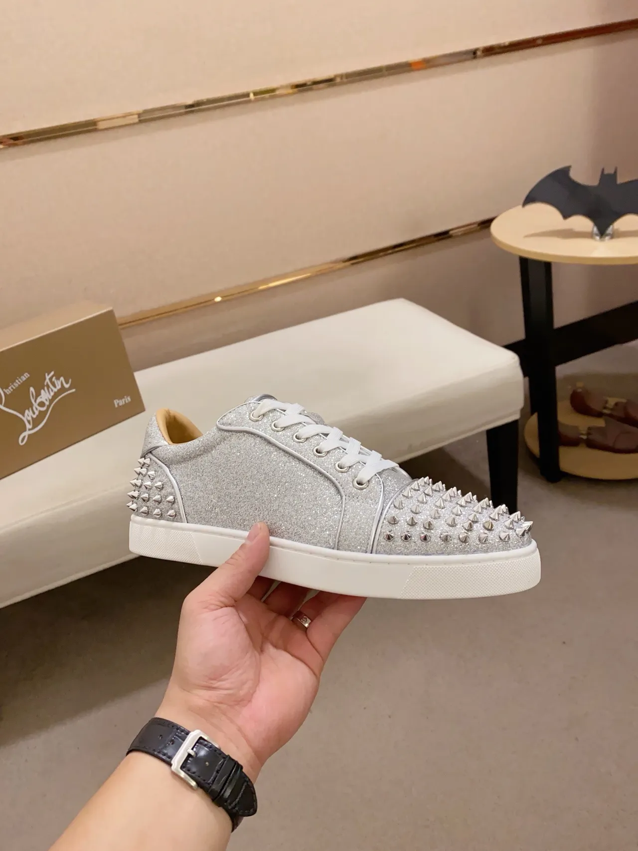 Christian Louboutin Spiky Glitter Low-Top Lifestyle Sneakers