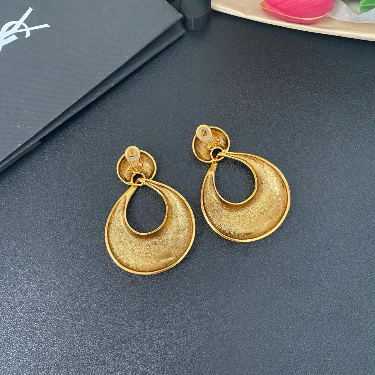 Saint Laurent Gold Sculptural Teardrop Hoop Earrings