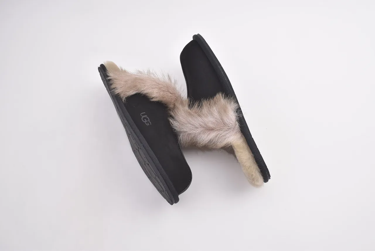 UGG Tasman Black and Beige Shearling Slippers