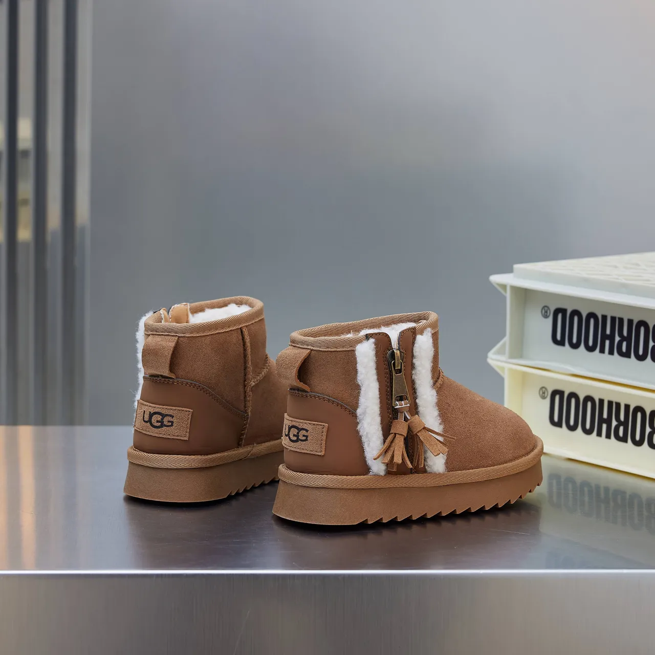 UGG Brown Beige Suede Upper Shearling-Lined Snow Boots