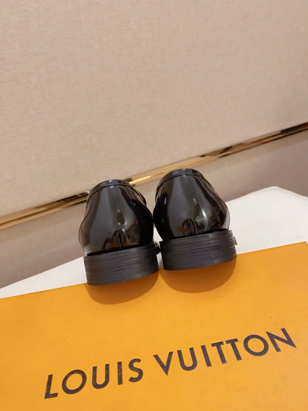 Louis Vuitton Black Patent Leather Damier Check Pattern Loafer