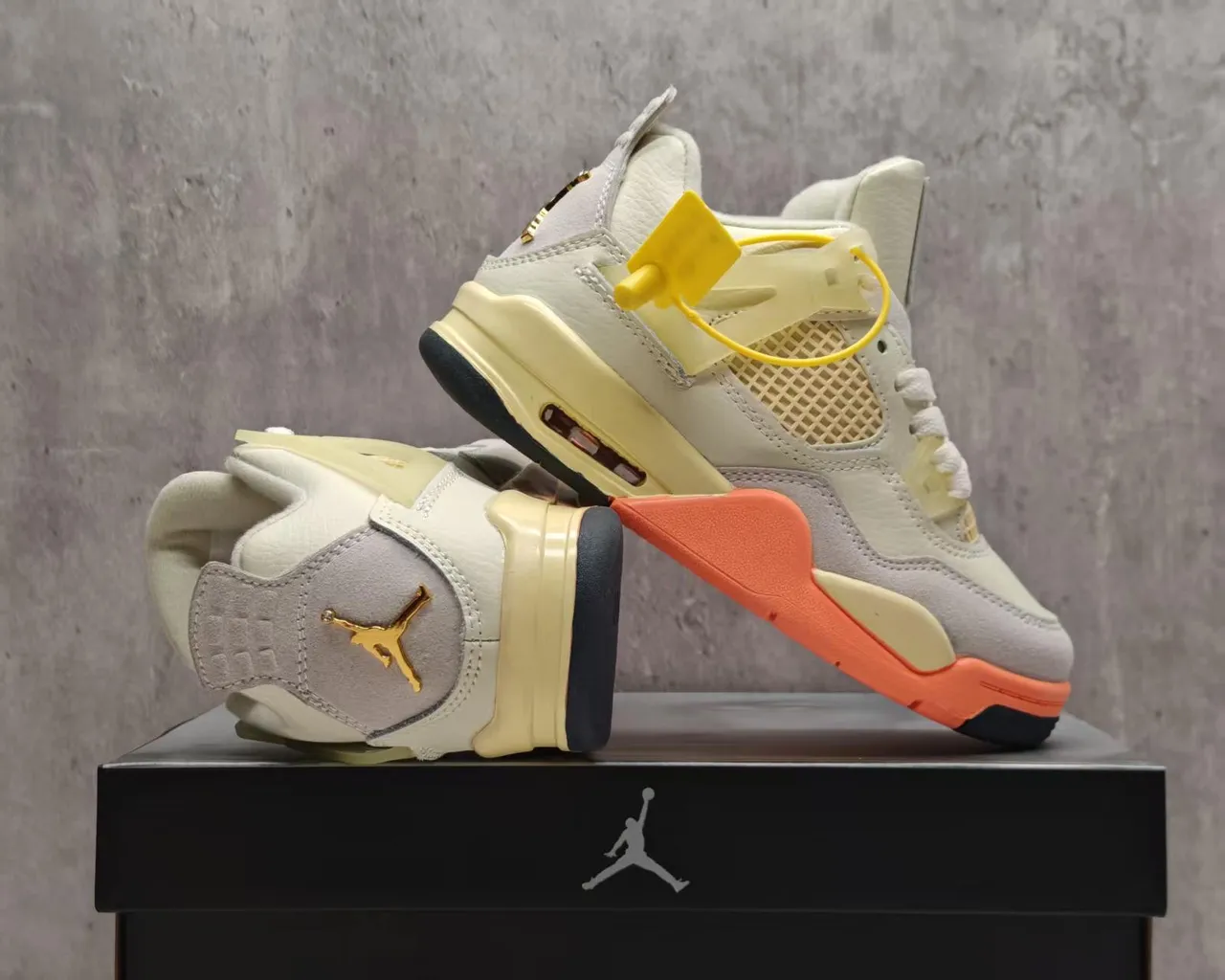 Air Jordan 4 Beige Orange Black Basketball Shoes