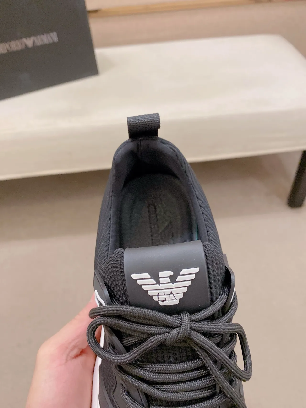 Armani Exchange Black and White Ribbed Knit Chunky Sneakers