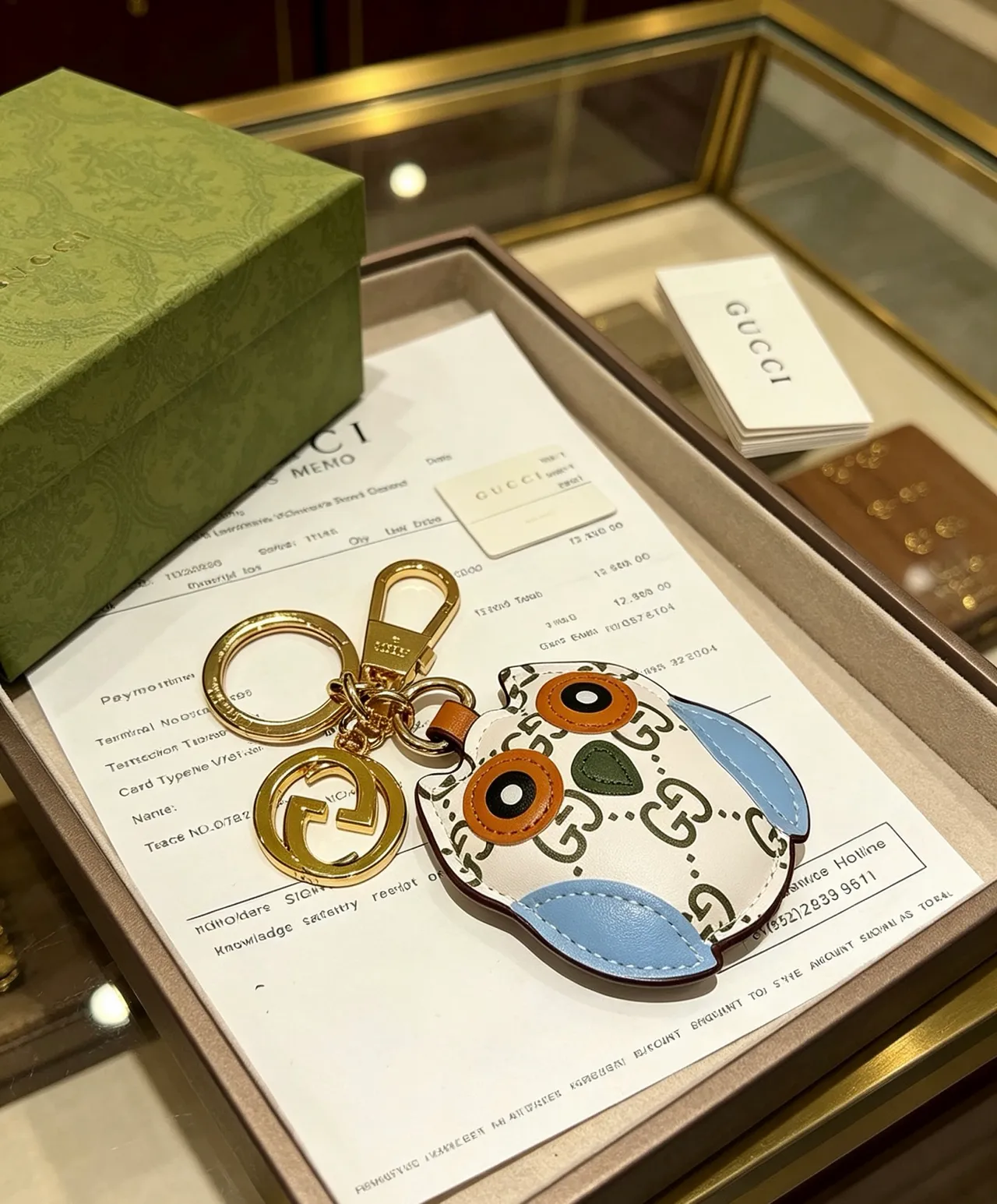 Gucci White Blue Owl-Shaped GG Monogram Leather Phone Case