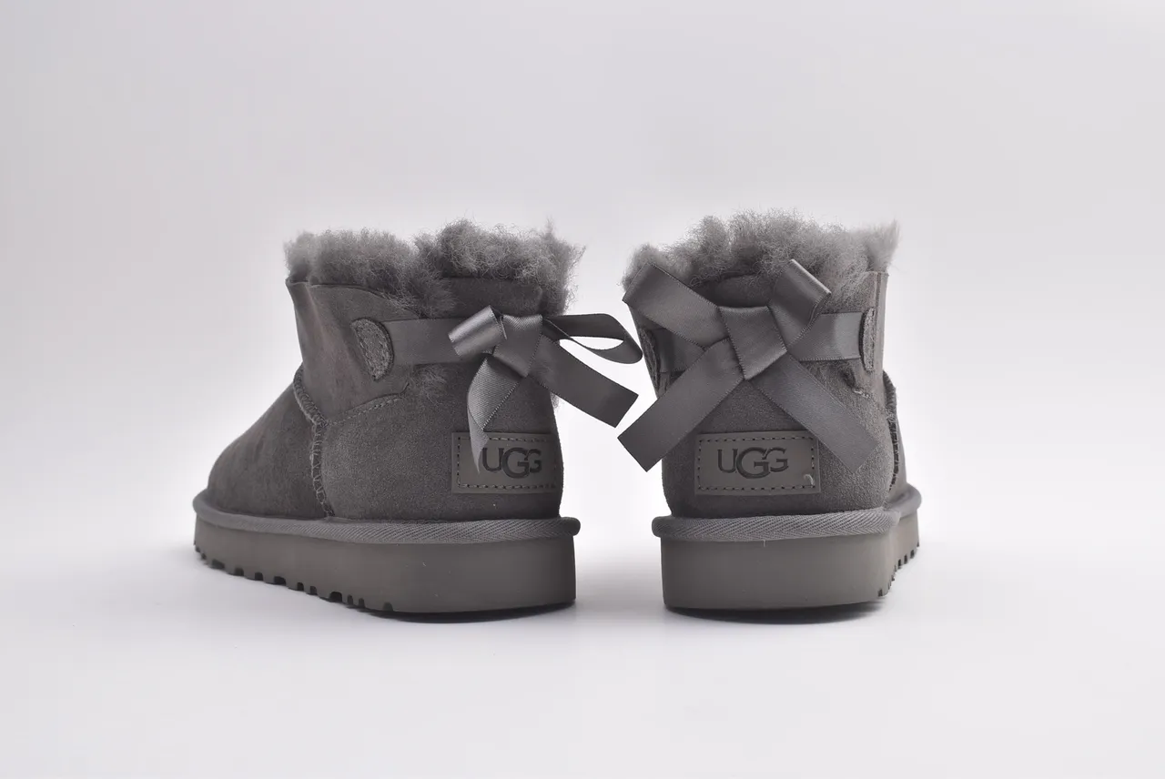 UGG Classic Mini Bailey Bow Charcoal Gray Snow Boots