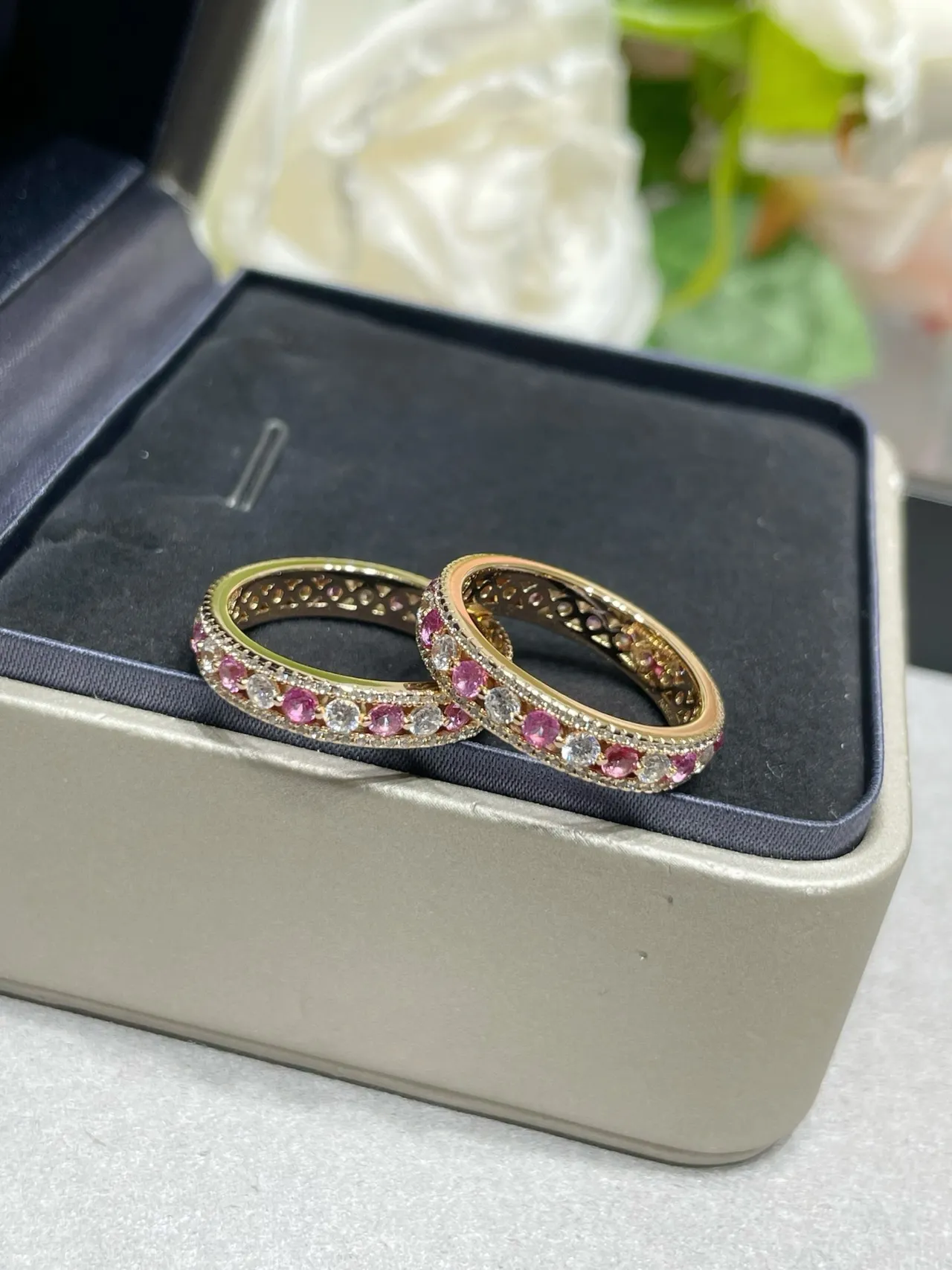 Gold Pink Eternity Band Pavé-Set Ring