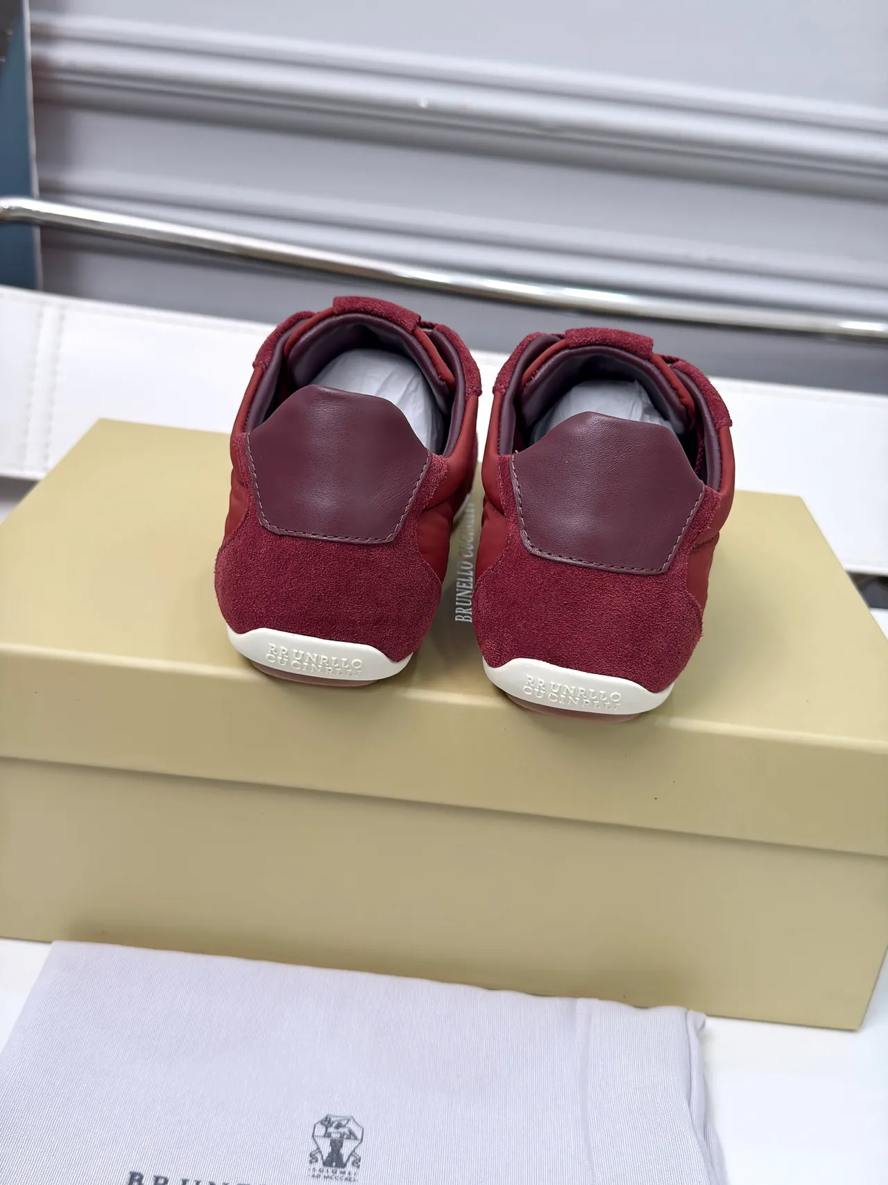 Polo Cucinelli Red Suede and Leather Panelled Lifestyle Sneakers