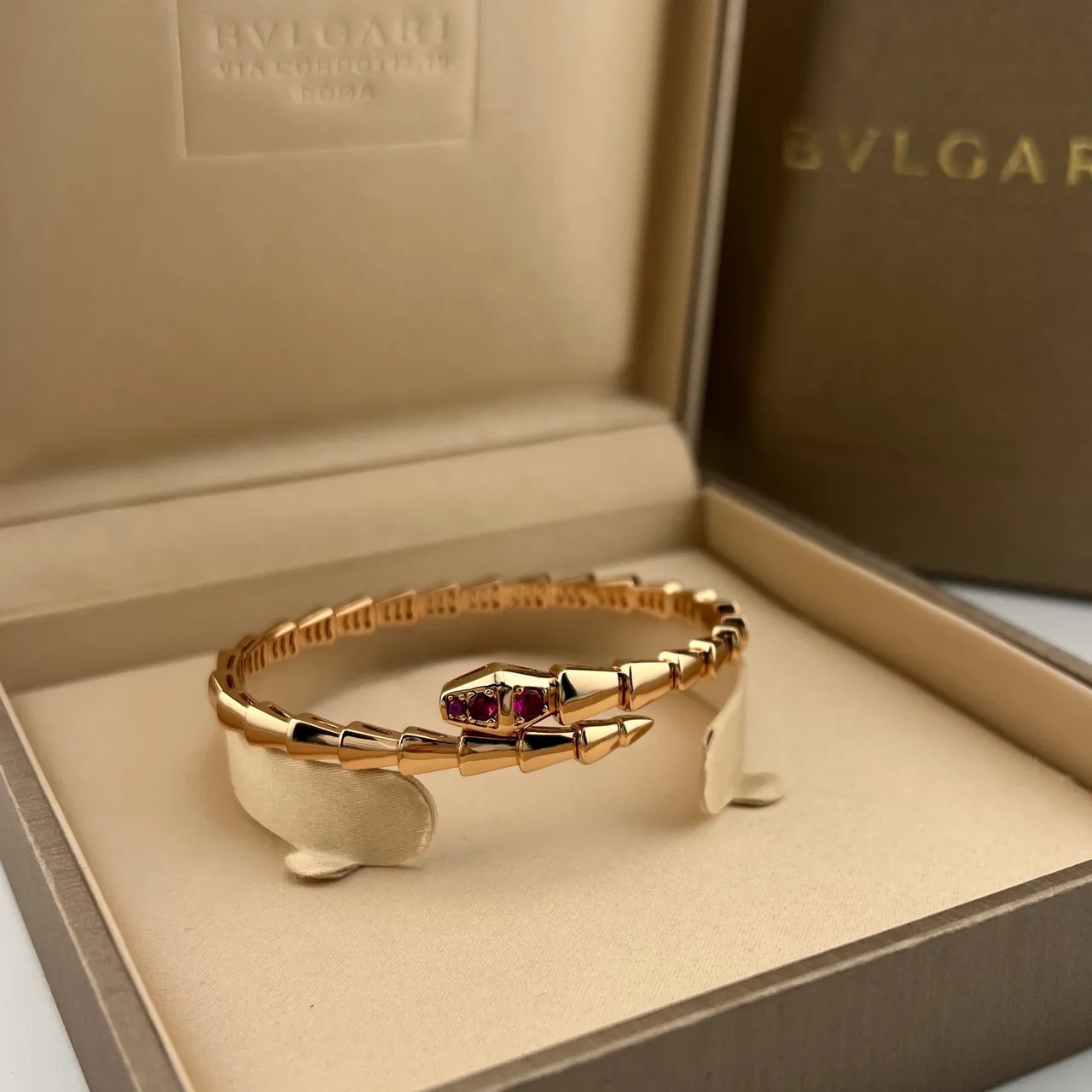 Bvlgari Serpenti Rose Gold Ruby-Eye Snake Bracelet