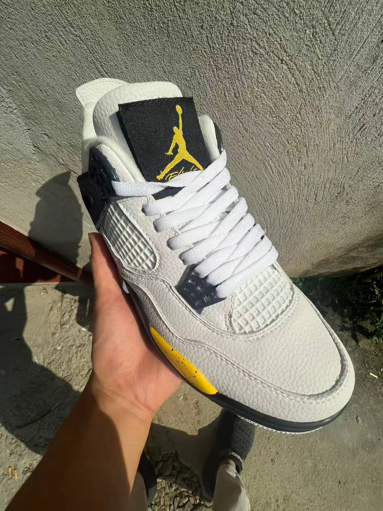 Air Jordan 4 White Black Yellow Speckle Basketball Shoes