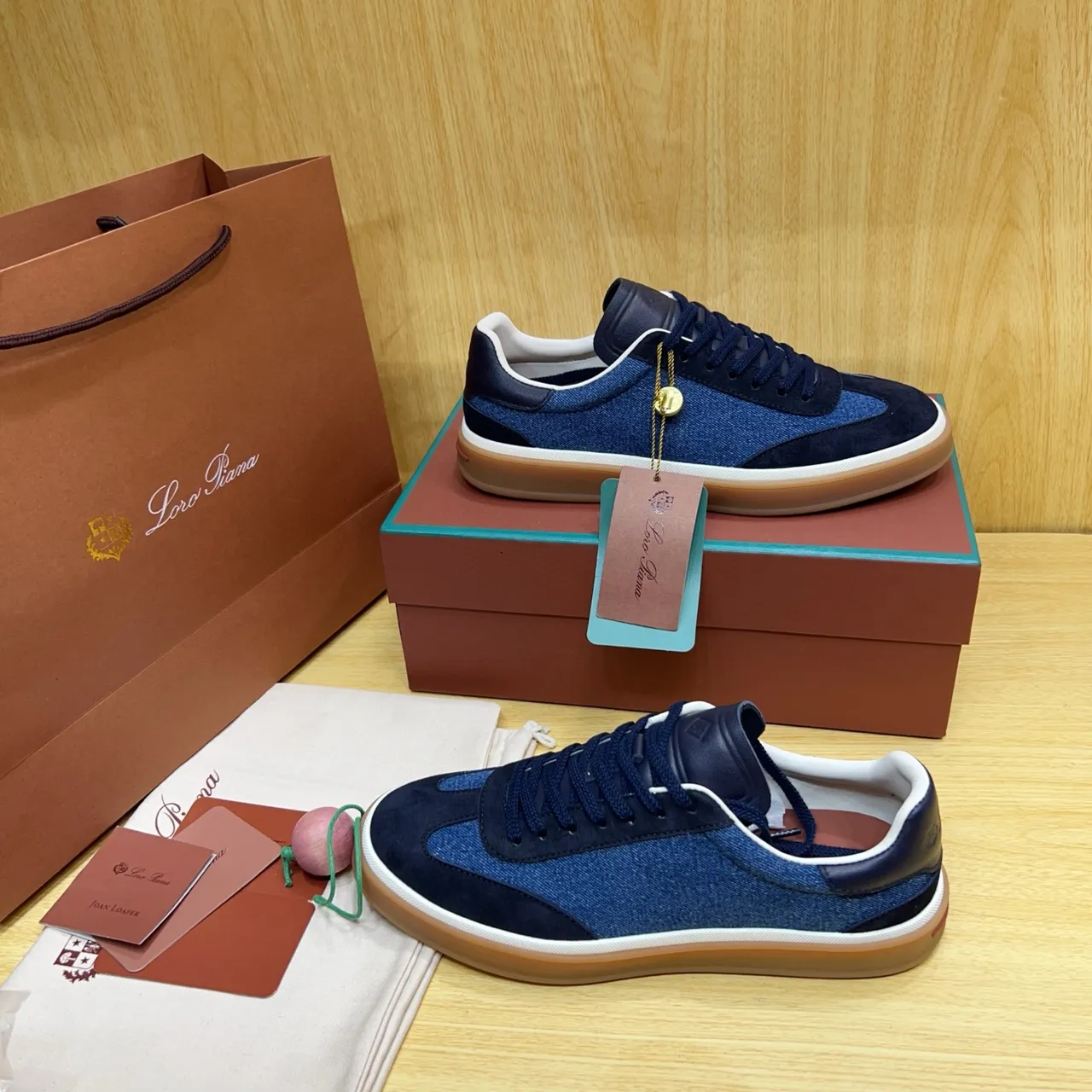 Loro Piana Denim and Suede Panelled Gum Sole Lifestyle Sneakers