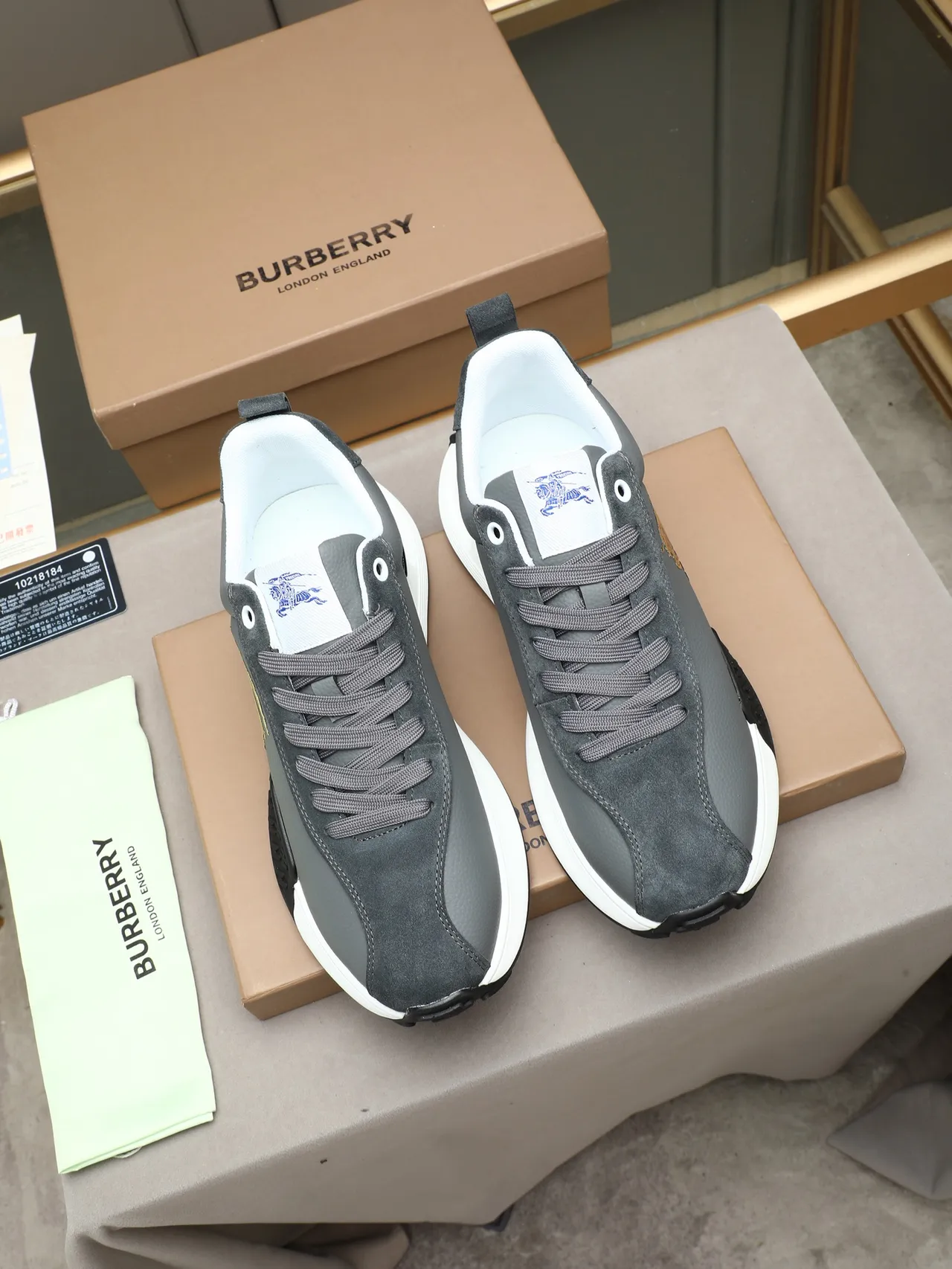 Burberry Knight Gray Suede and Leather Chunky Sneakers