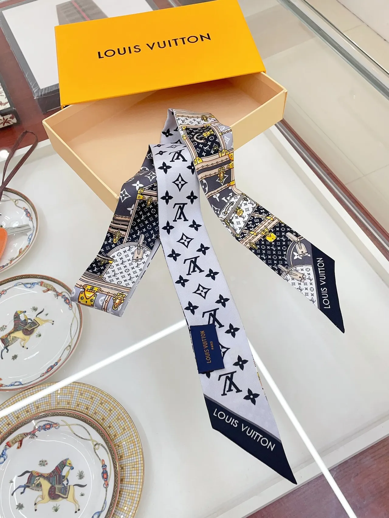 Louis Vuitton Trunk Motif Printed Silk Scarf