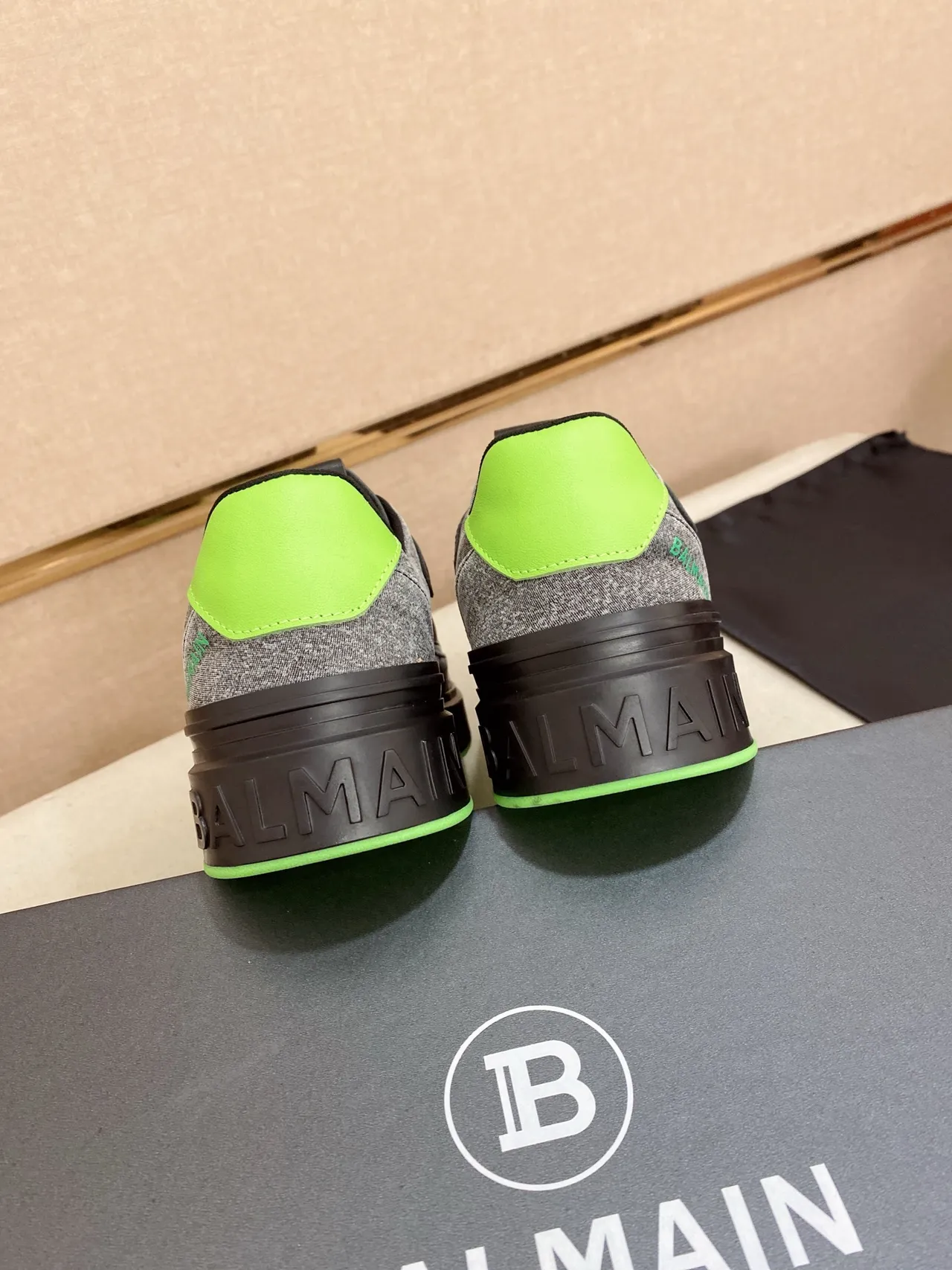 Balmain B-Court Gray Black Neon Green Lifestyle Sneakers