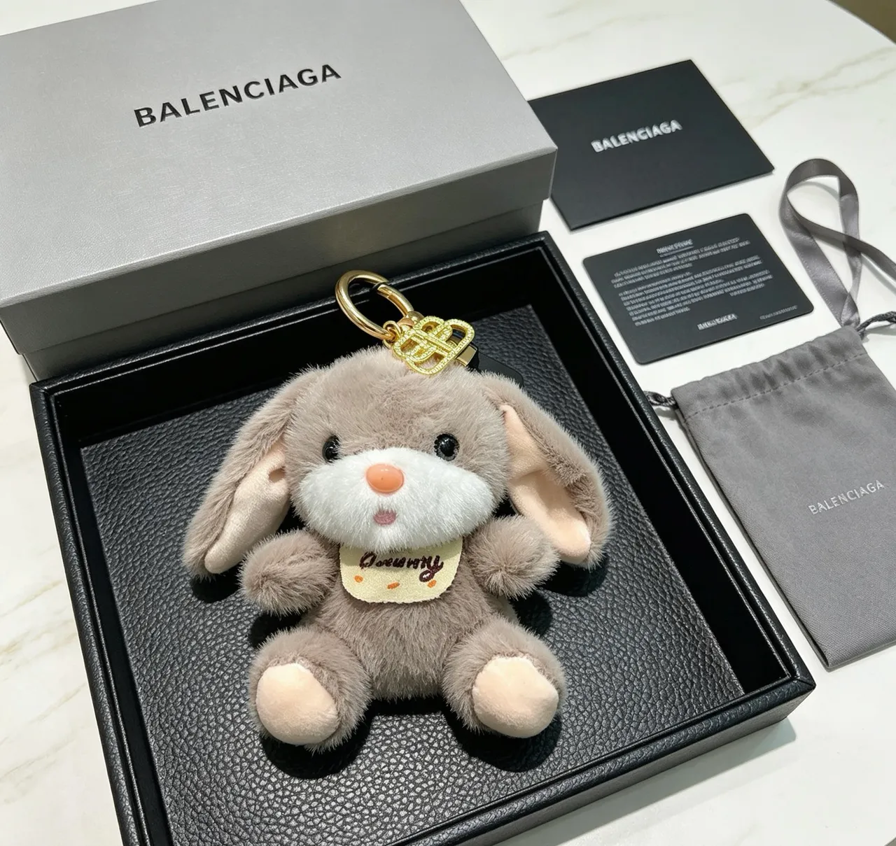 Balenciaga Gray White Plush Rabbit Faux Fur Crossbody Bag