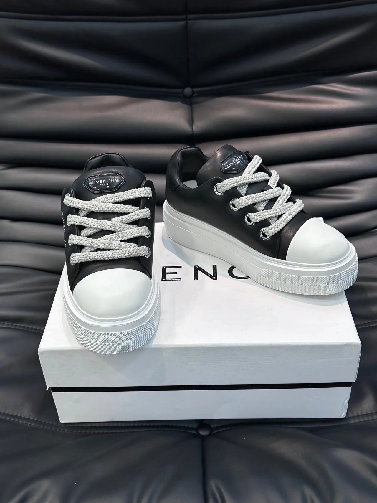 Givenchy Black White Platform Sole Leather Upper Lifestyle Sneakers