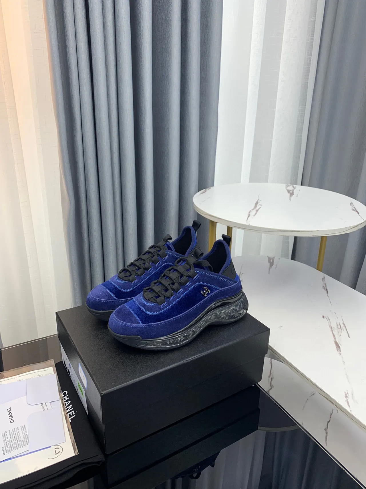 Chanel Cloud Blue Suede Transparent Sole Chunky Sneakers