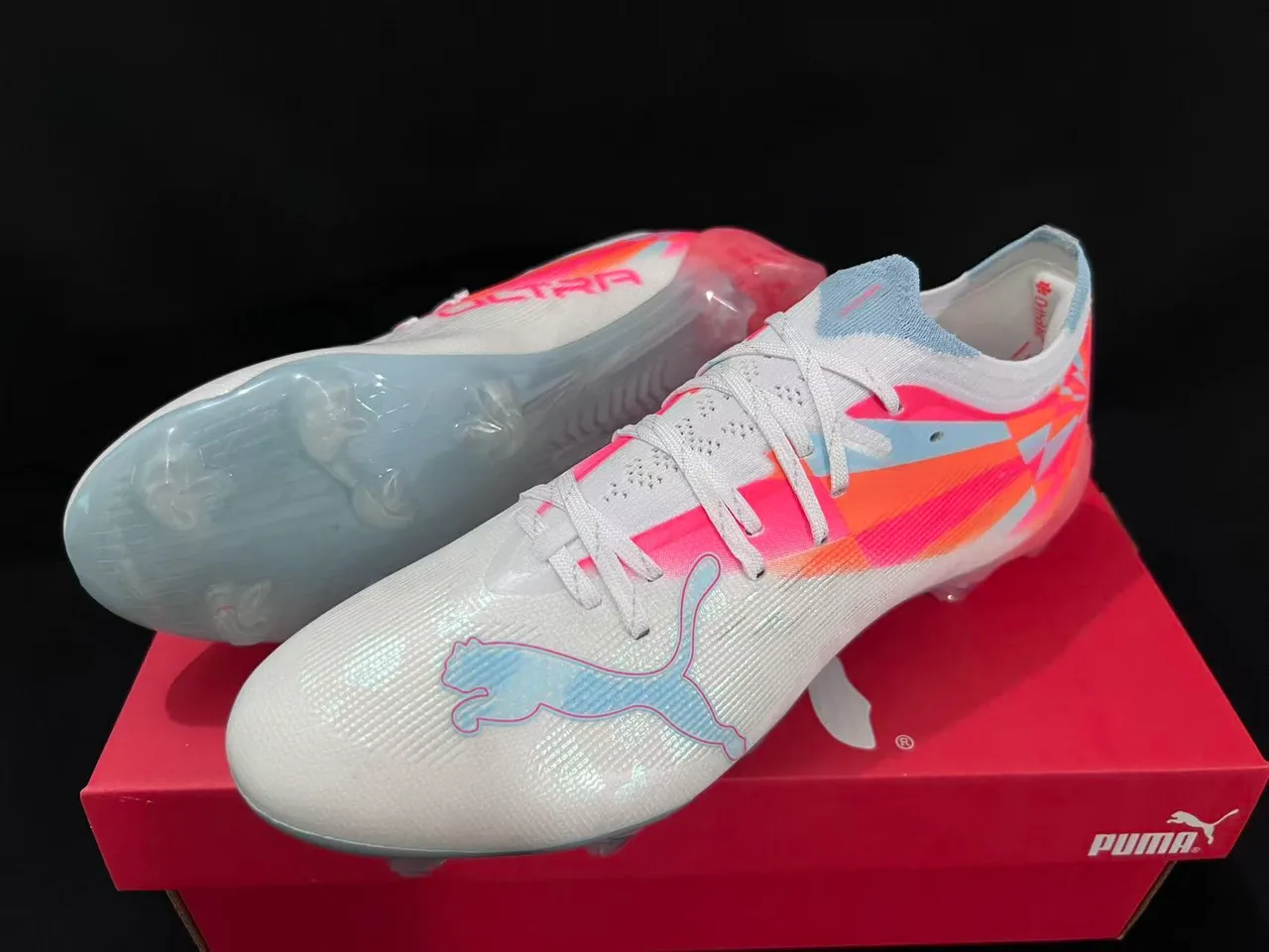 Puma Future Z White Multicolor Knit Upper Asymmetric Lacing Firm-Ground Soccer Shoes