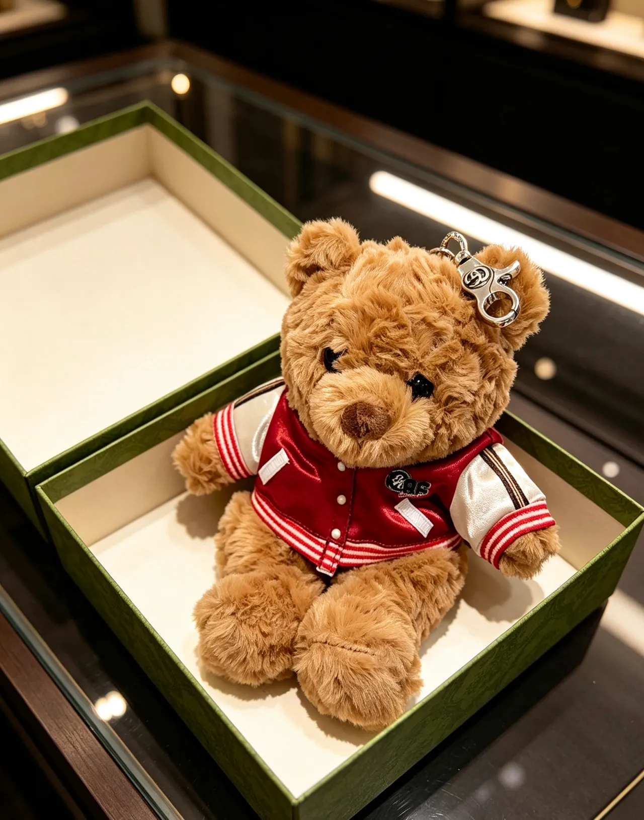 Gucci Brown Red Plush Teddy Bear Varsity Jacket Handbag