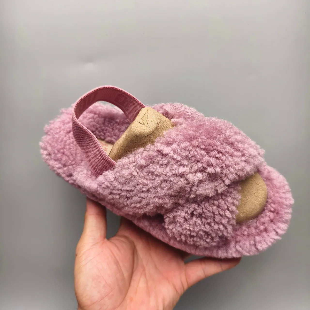 UGG Tasman Pink Fuzzy Cross-Strap Slippers