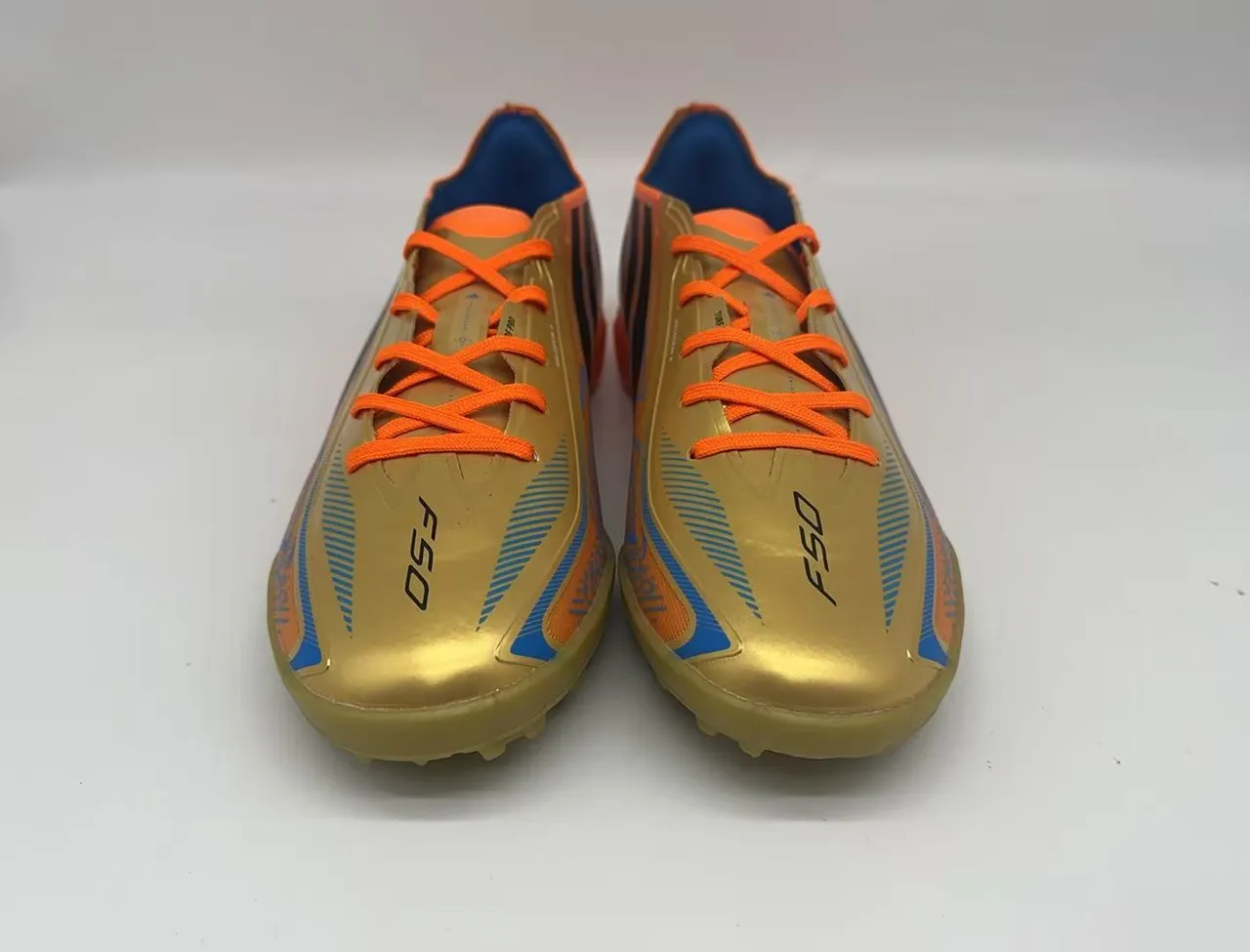 Adidas F50 Gold Orange Metallic Synthetic Upper Laces And Midsole Turf Soccer Shoes