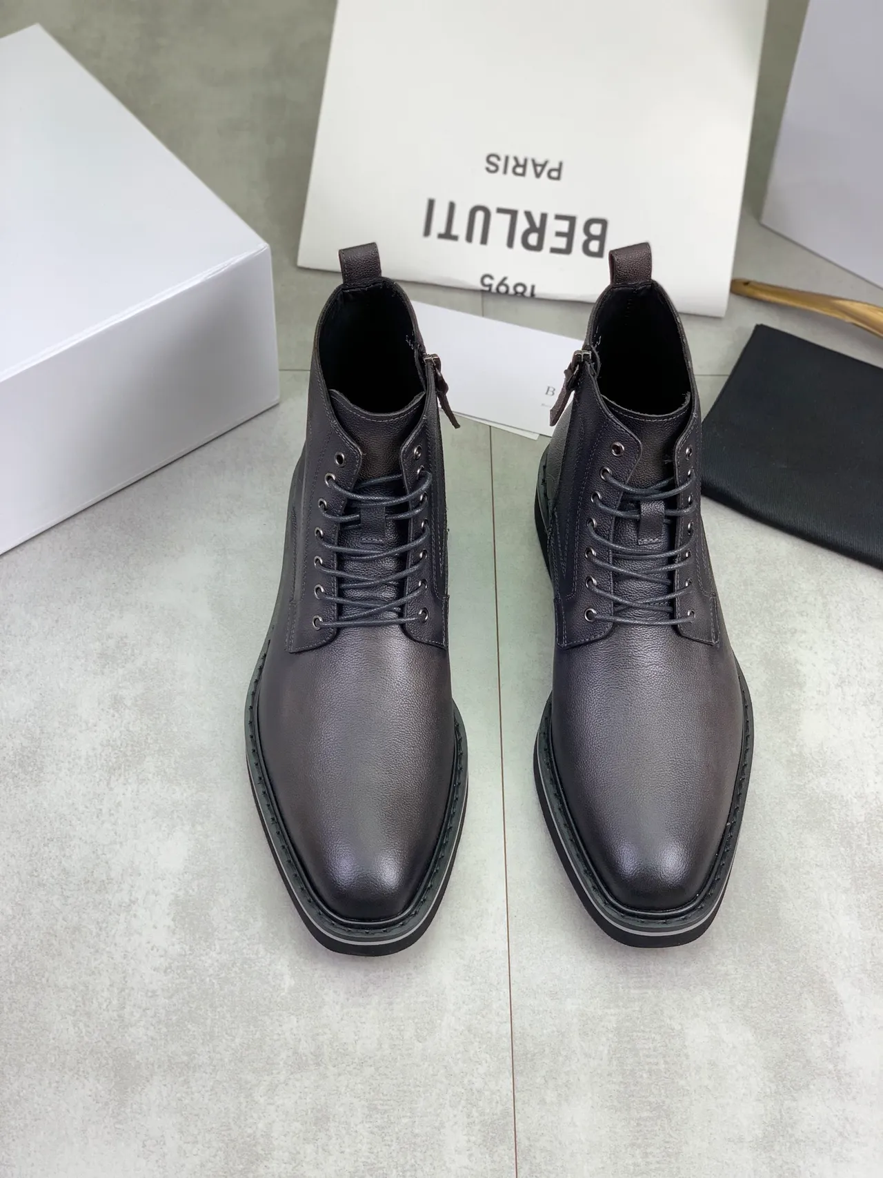 BERLUTI Black Pebbled Leather Ankle Boots