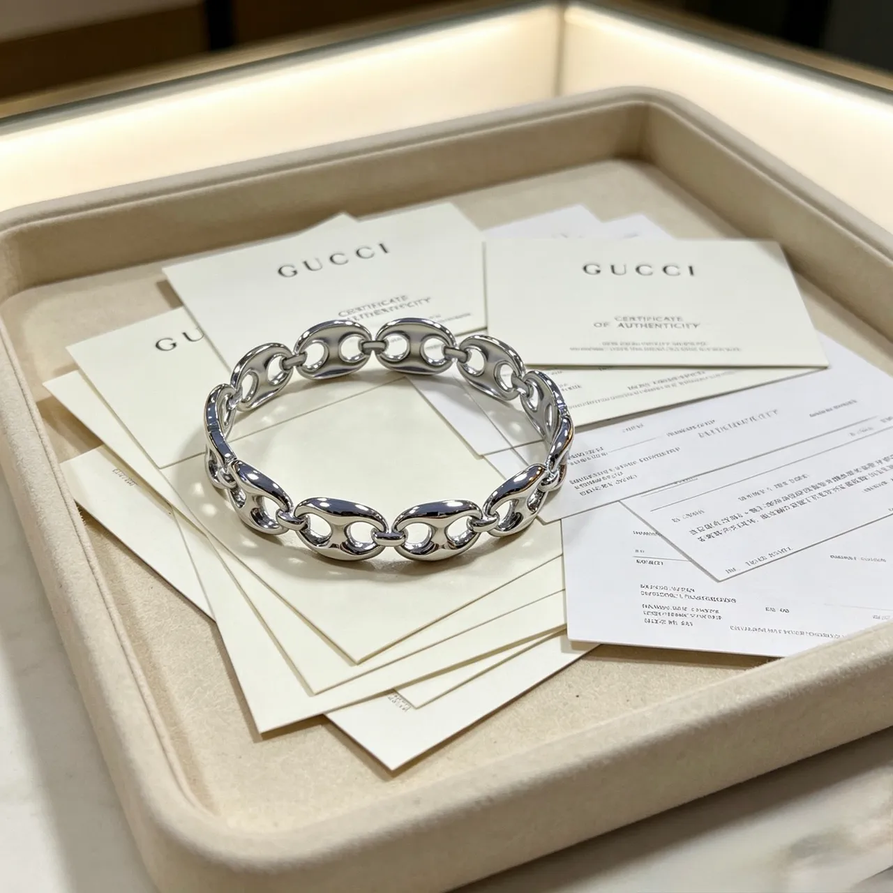 Gucci Horsebit 1955 Silver Chunky Oval-Link Polished Bracelet