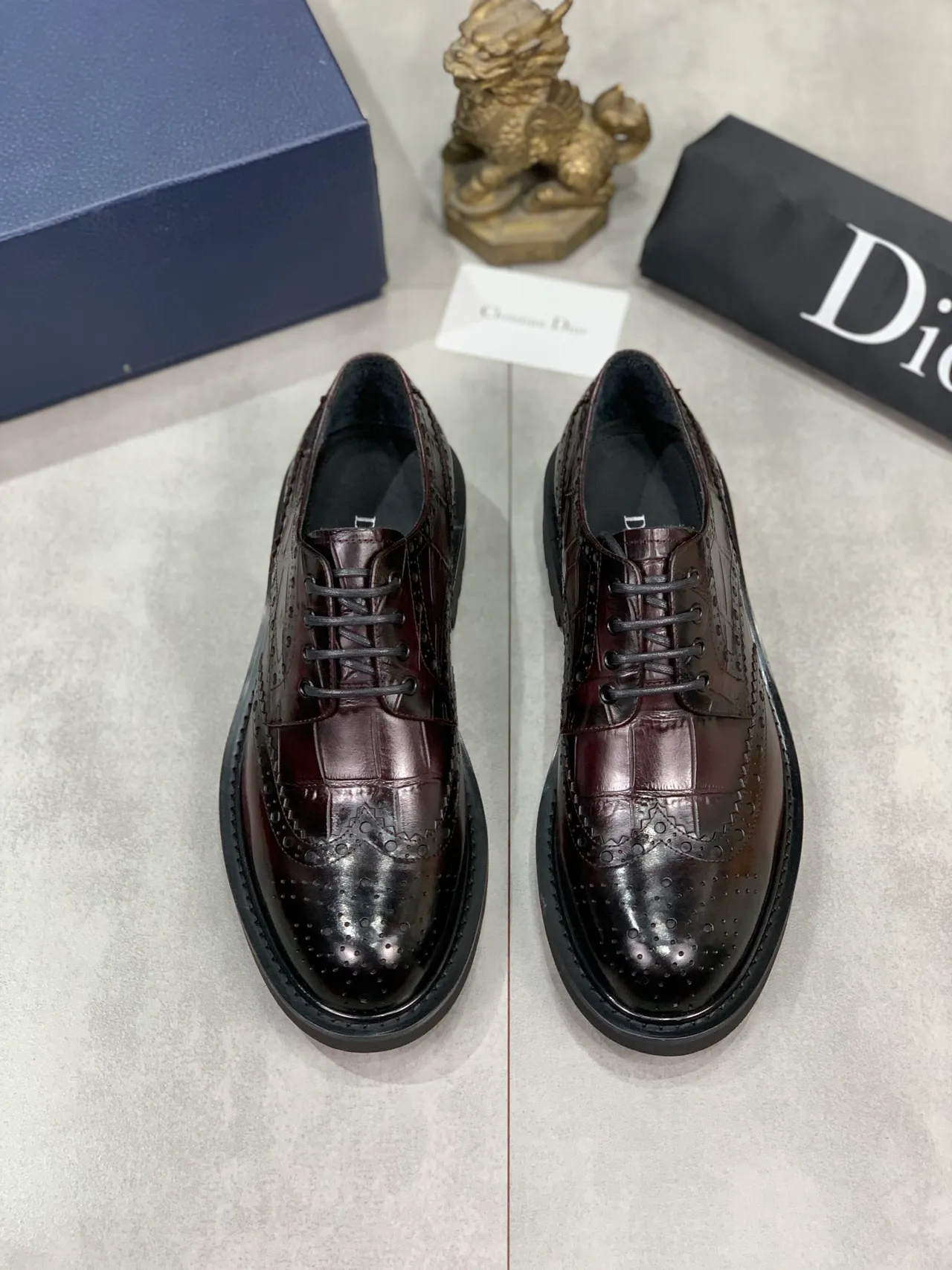 Dior Burgundy Black Wingtip Cap-Toe Brogue