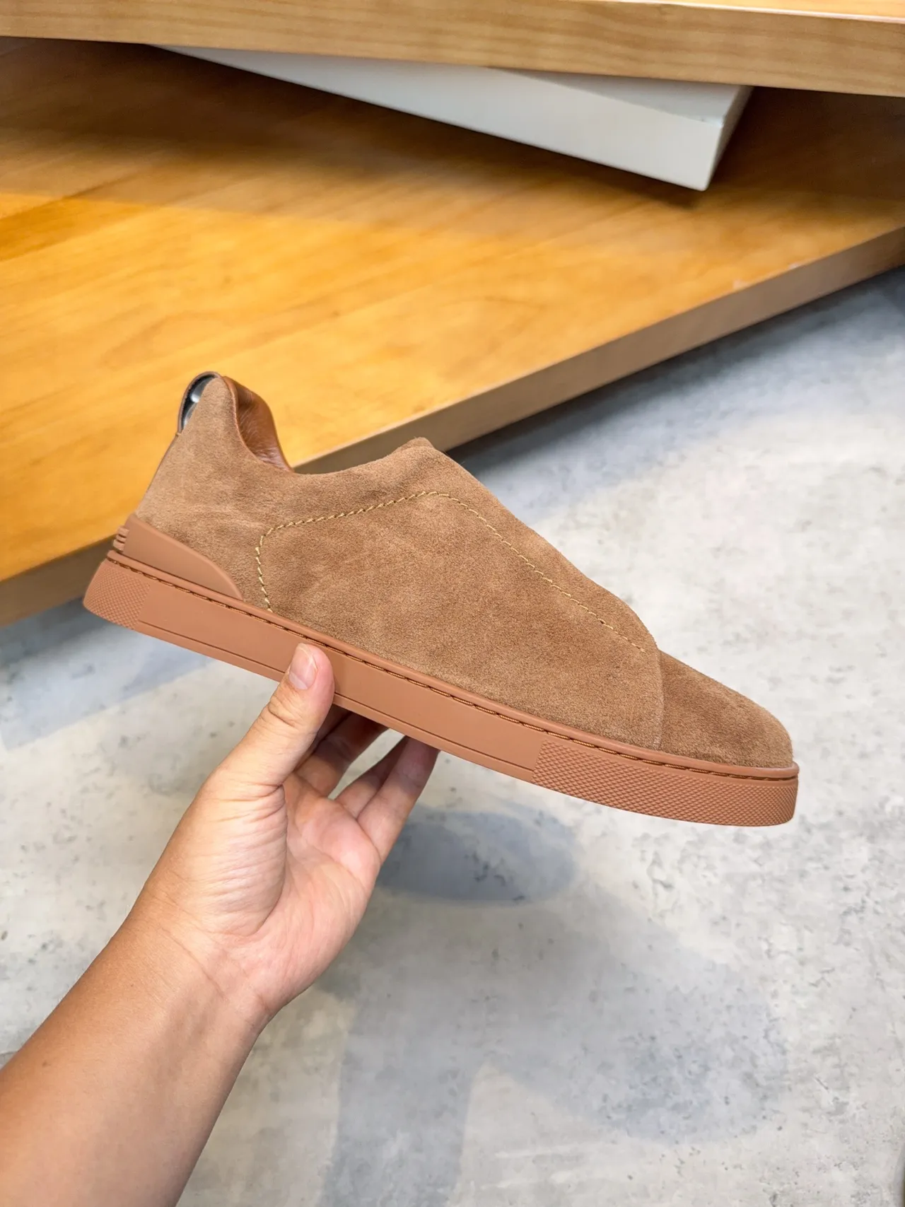 Zegna Suede Slip-On Brown Lifestyle Sneakers