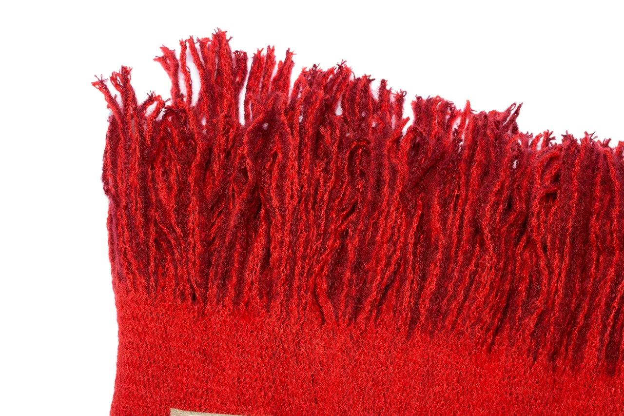UGG Red Knit Texture Fringed Ends Scarve