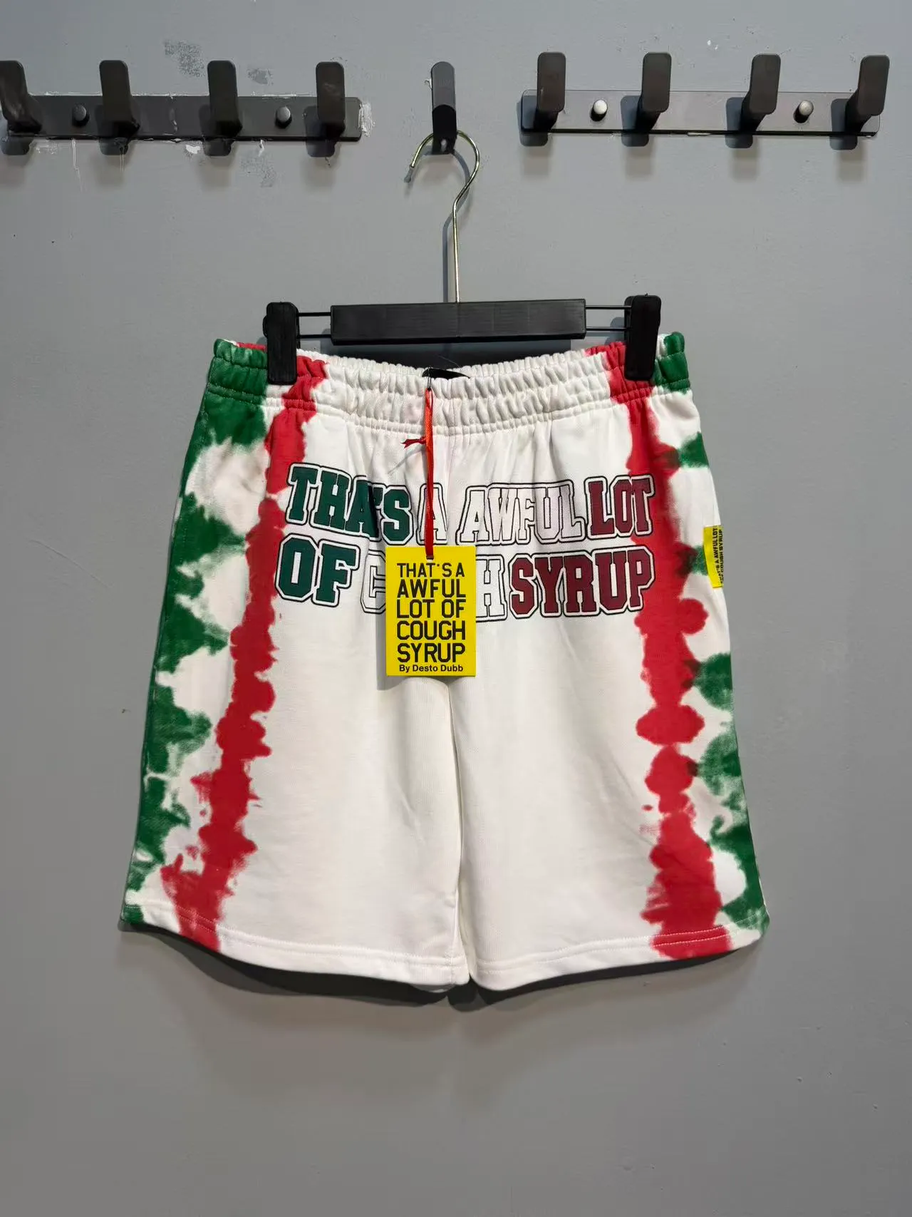 Multicolor Tie-Dye Side Panels Bold Vertical And Horizontal Text Graphics Shorts