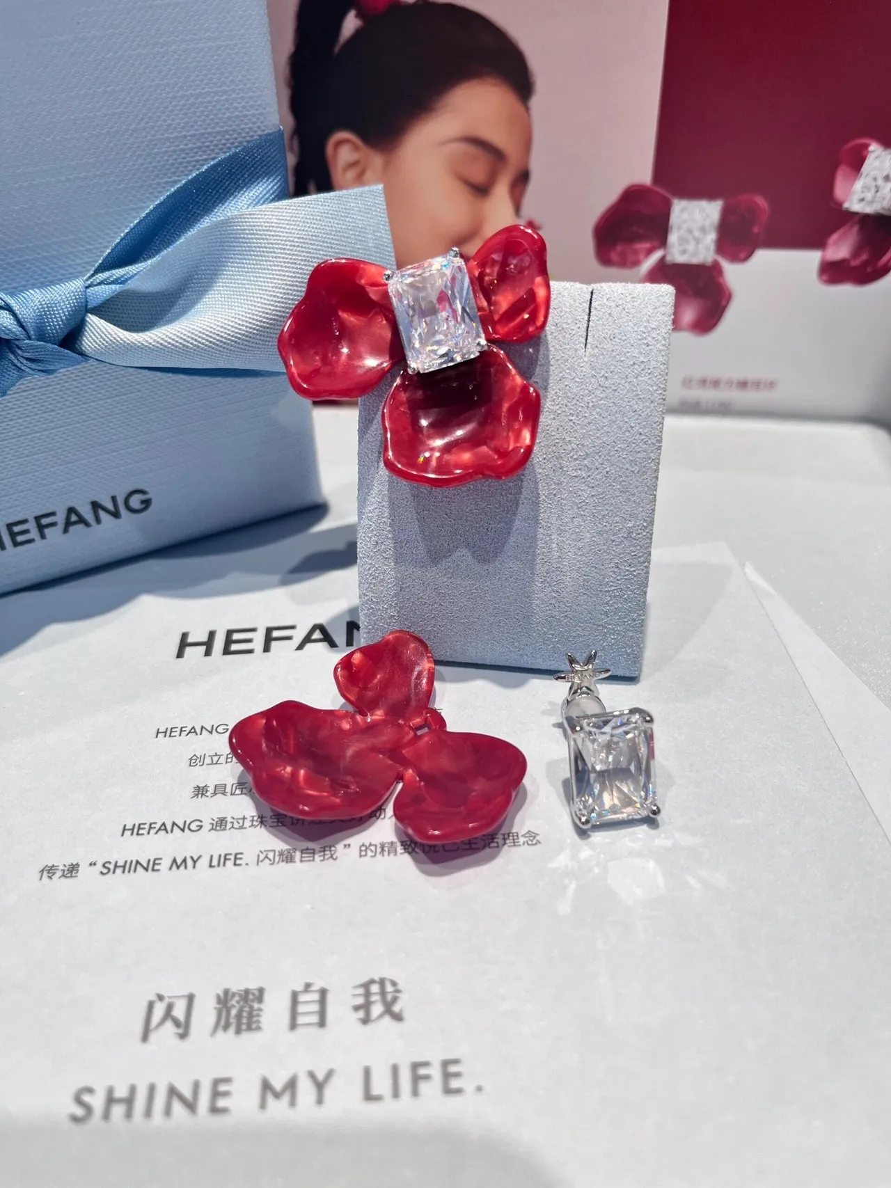 Alexander Wang Red Transparent Floral Motif Glossy Resin Petals Earrings