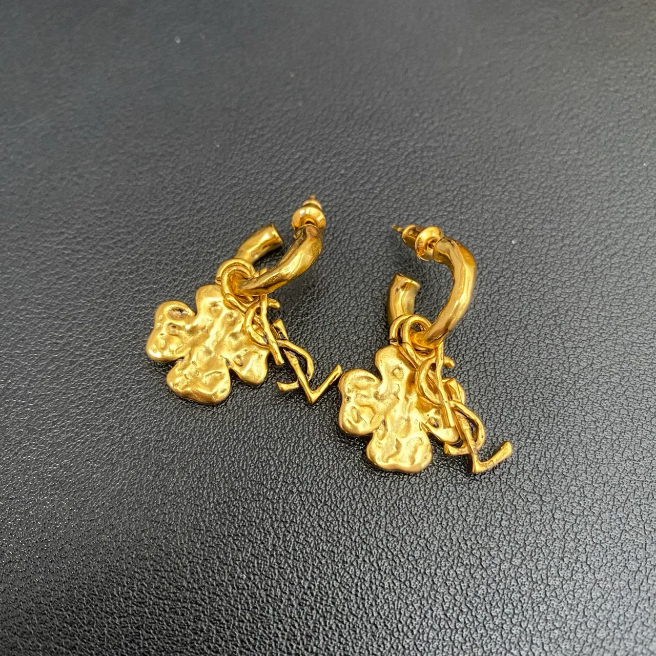 Saint Laurent Clover YSL Monogram Gold-Tone Hoop Earrings