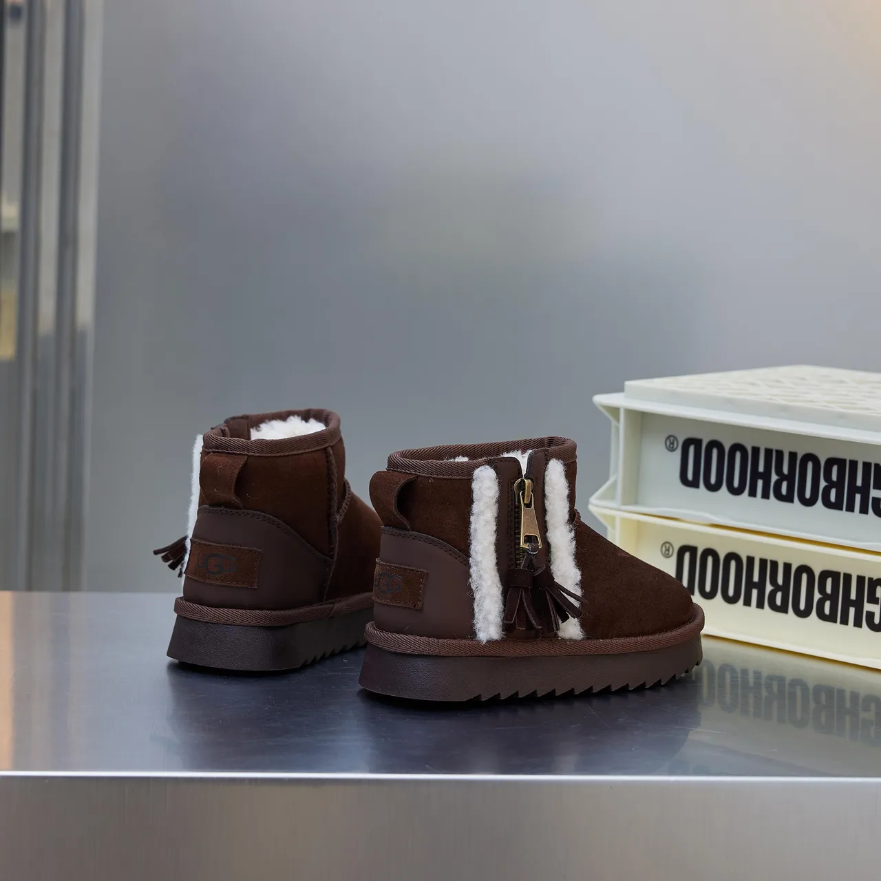UGG Brown Beige Suede Upper Shearling-Lined Snow Boots
