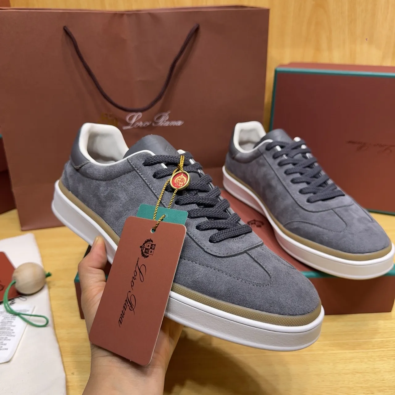 Loro Piana Gray Suede Low-Top Lifestyle Sneakers