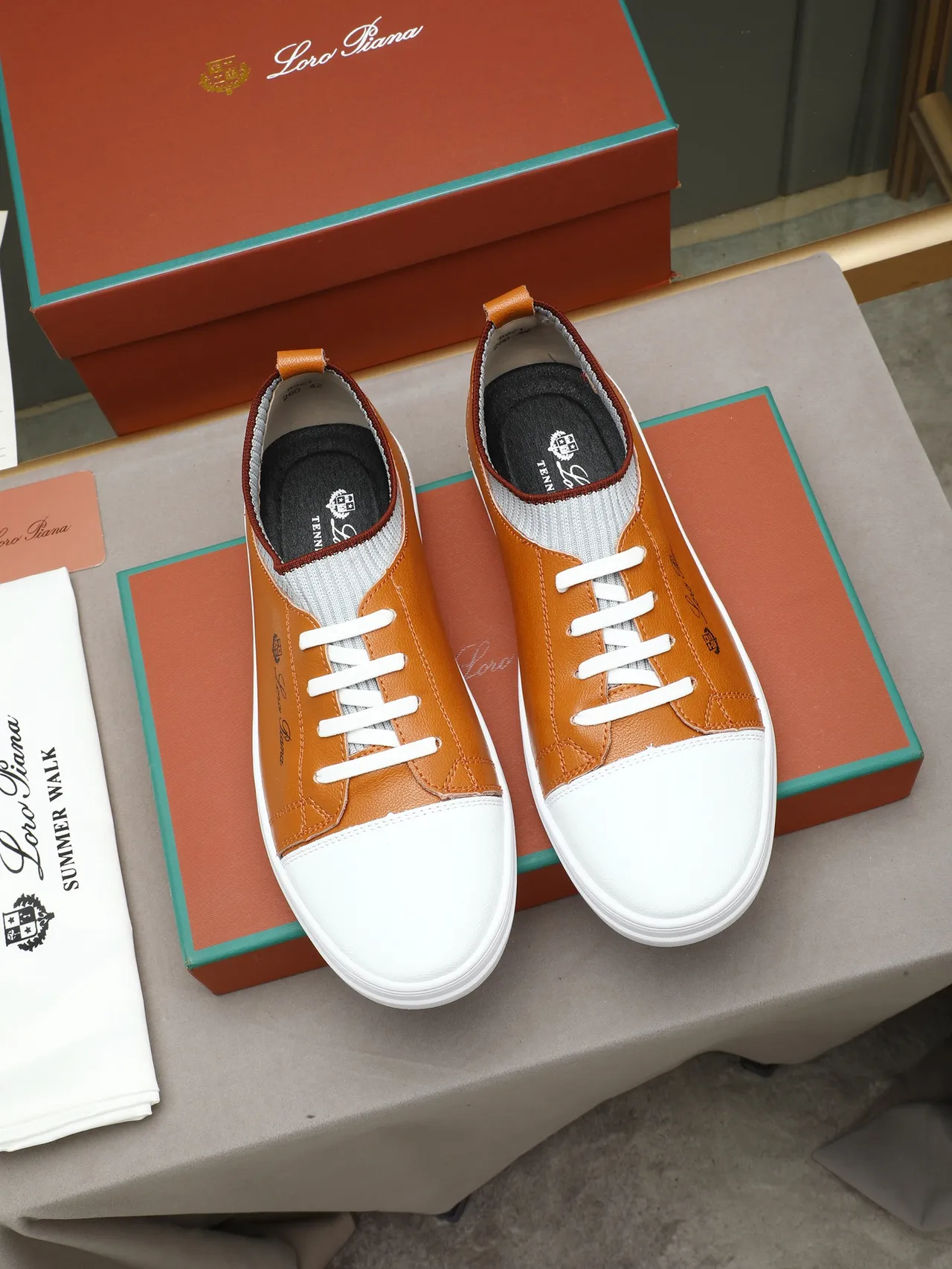 Loro Piana Leather and Knit Low-Top Lifestyle Sneaker