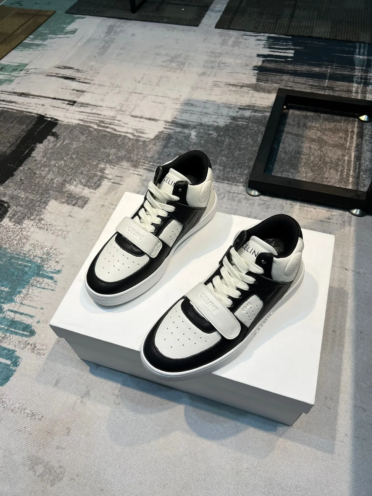 Celine CT-01 Two-Tone Perforated Leather High-Top Lifestyle Sneakers