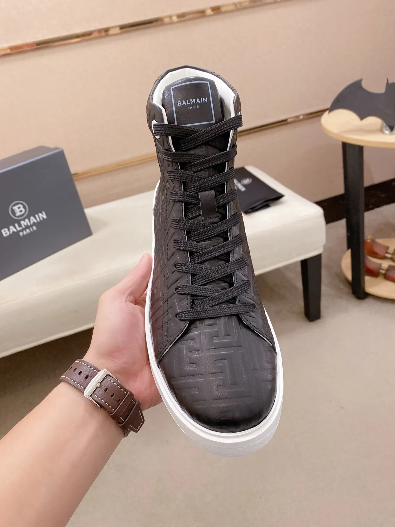 Balmain B-Court Black Embossed Monogram Lifestyle Sneakers