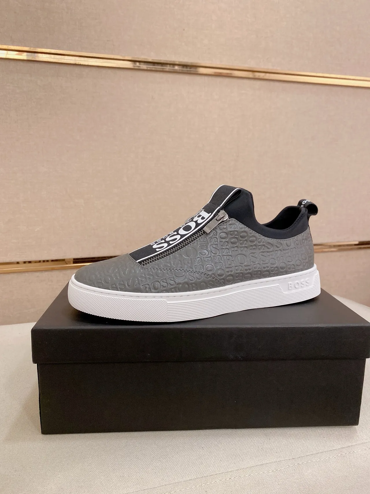 Hugo Boss Gray Embossed Logo Zipper Slip-On Lifestyle Sneakers