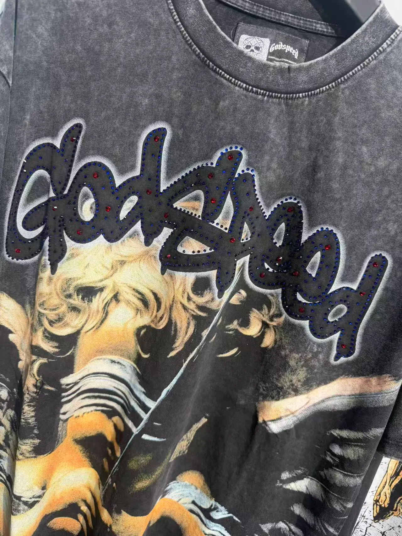 Godspeed Distressed Black Graphic Print T-Shirt