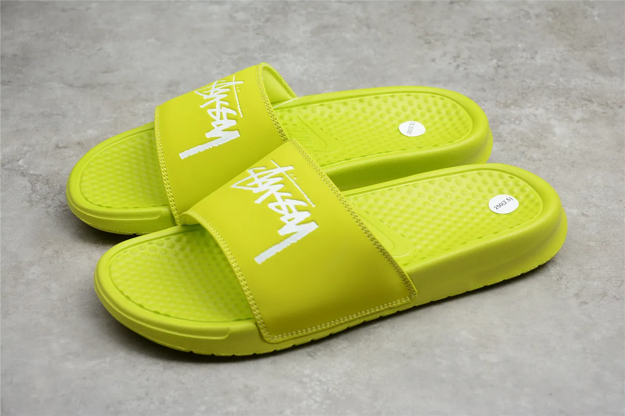 Stussy Stock Logo Lime Green Slippers