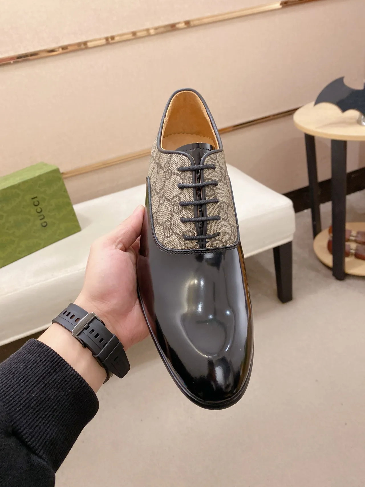 Gucci Two-Tone GG Monogram Patent Leather Oxford Shoes