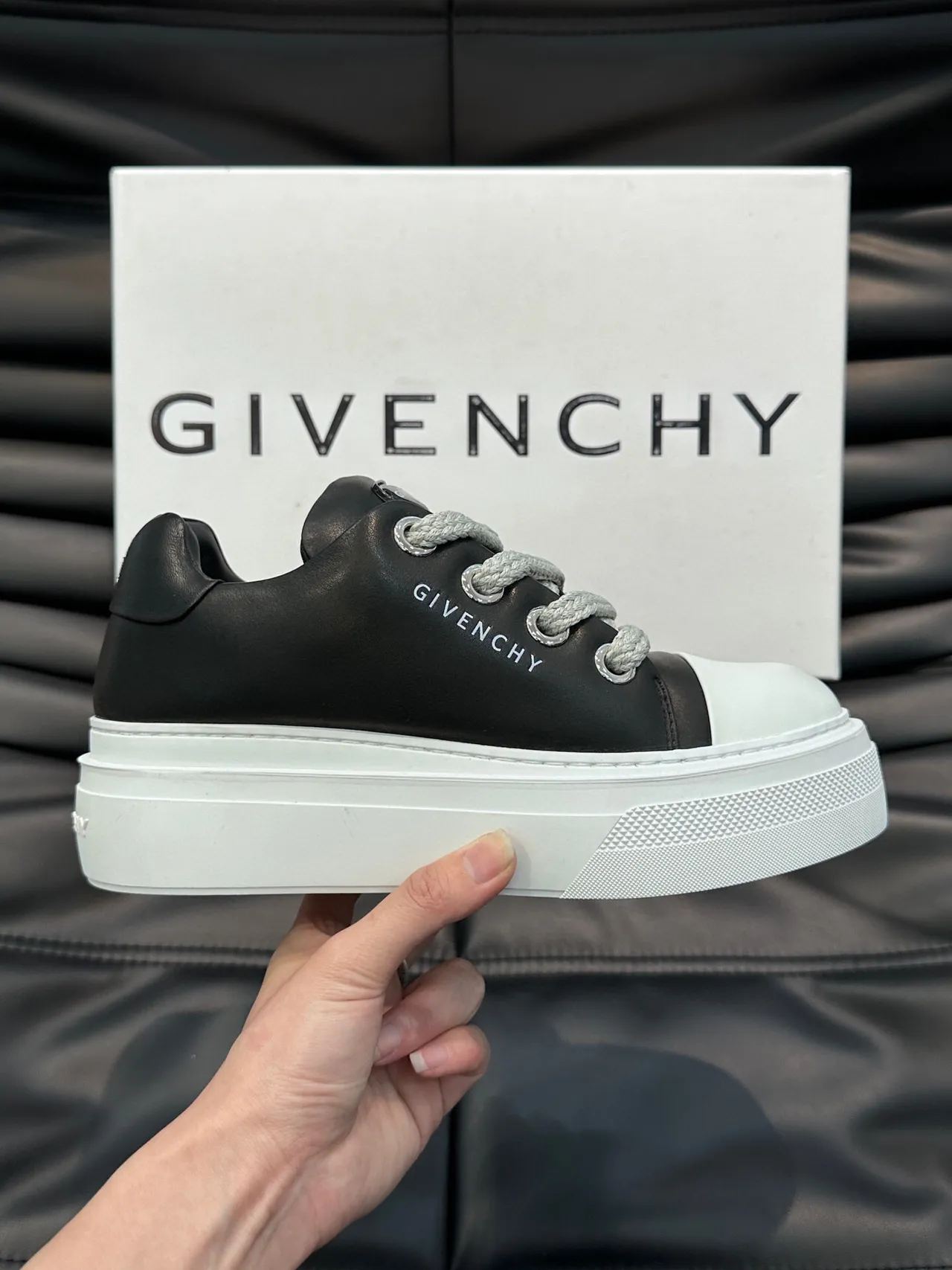 Givenchy Black White Platform Sole Leather Upper Lifestyle Sneakers