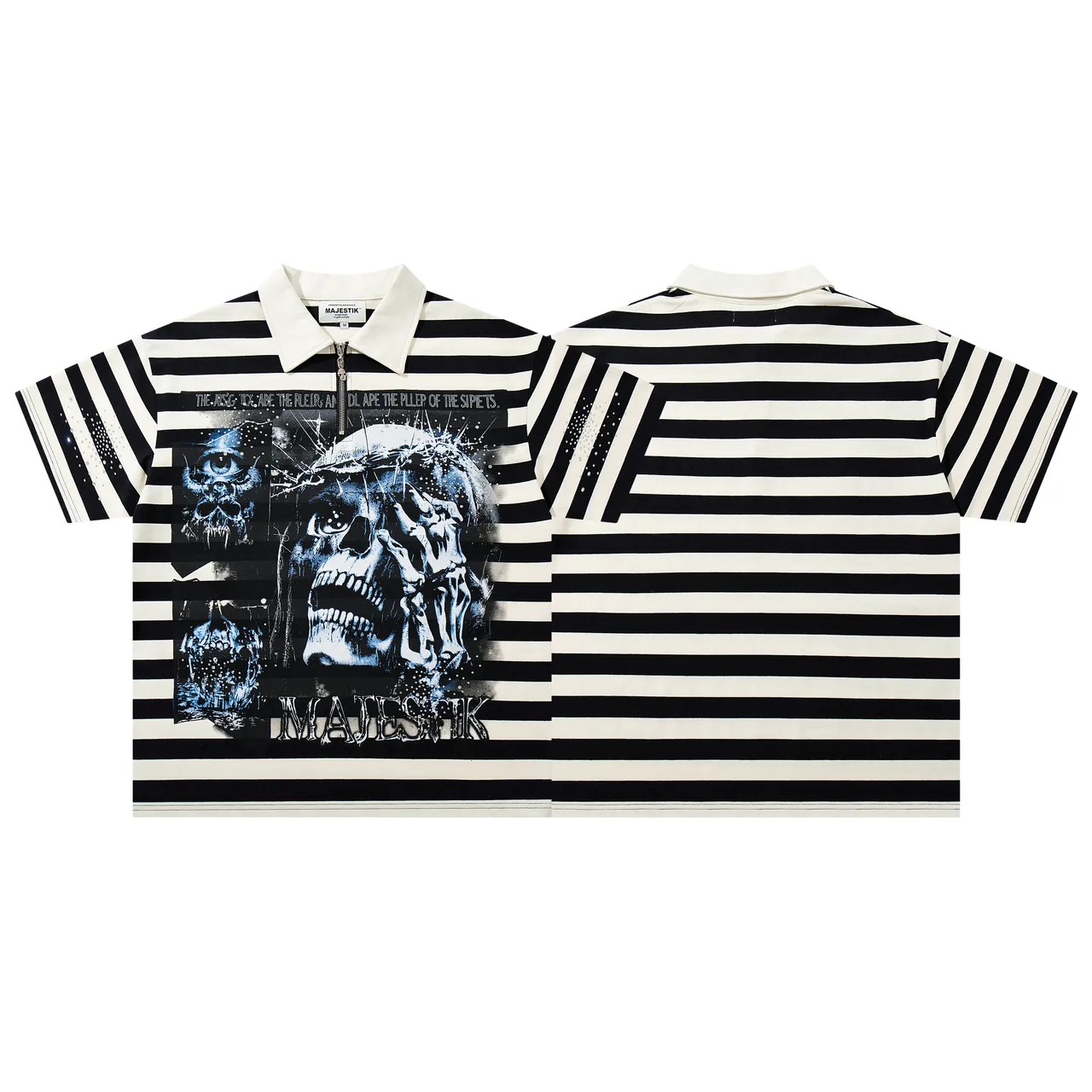 MAJESTIK Striped Graphic Half-Zip Polo Shirt