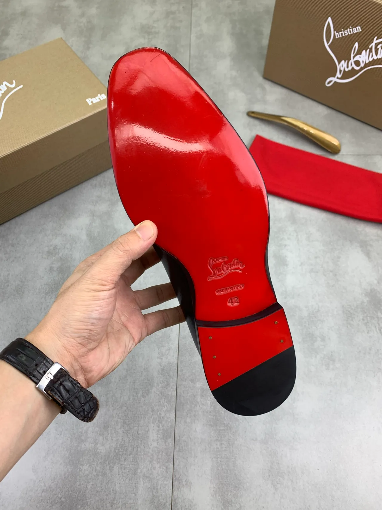 Christian Louboutin Black Beige Glossy Leather Cap Toe Oxford Shoes