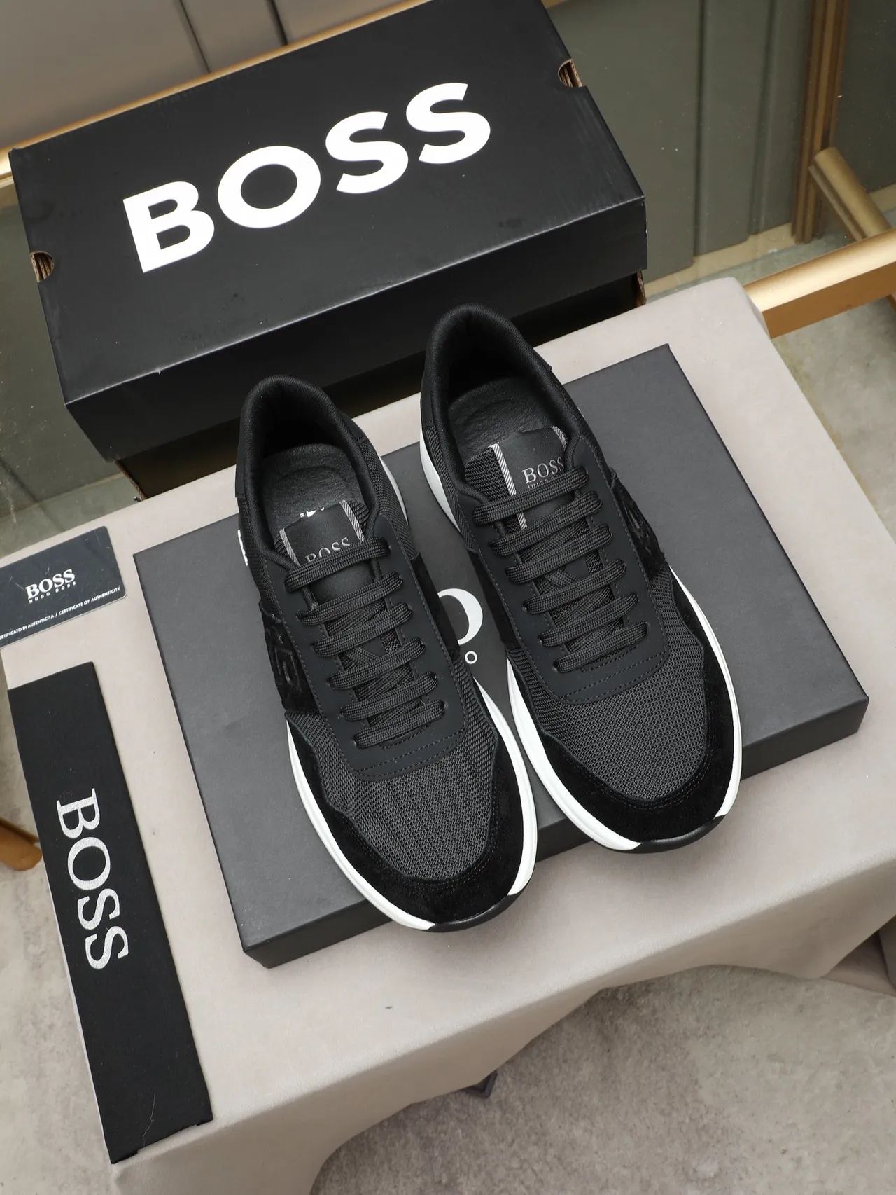 Hugo Boss Black Suede and Mesh Embossed Logo Lifestyle Sneakers