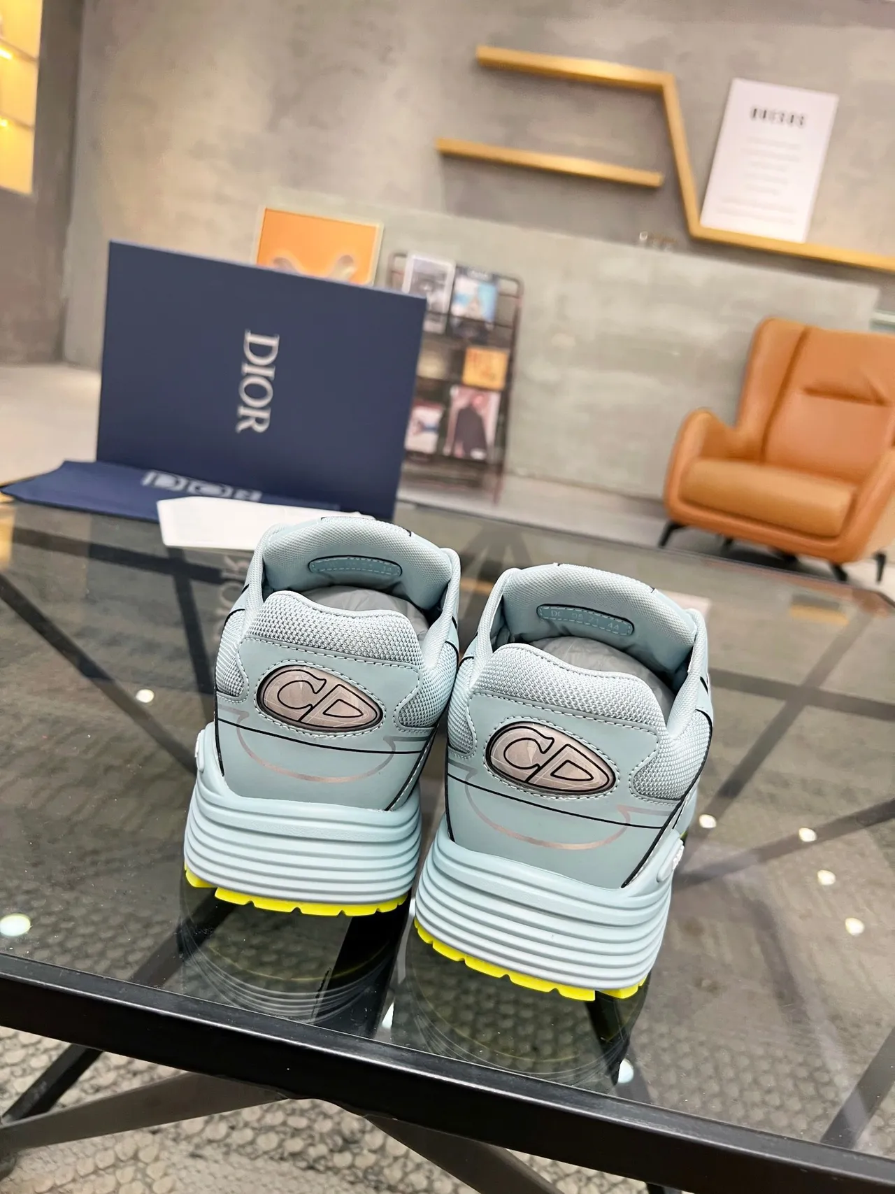 Dior B23 Oversized CD Logo Light Gray and Yellow Chunky Sneakers