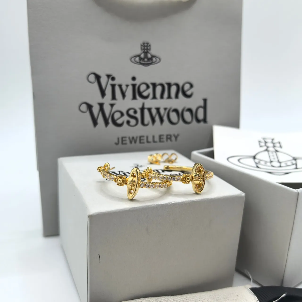 Vivienne Westwood Orb Gold Silver Motif Pavé-Set Stones Earrings