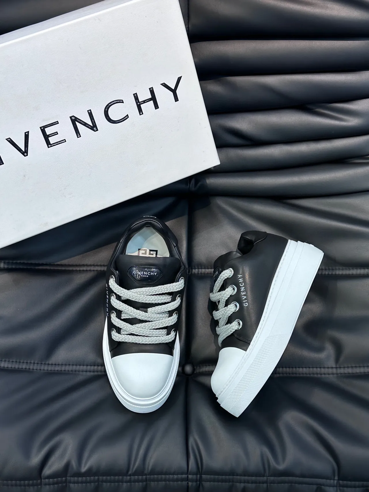 Givenchy Black White Platform Sole Leather Upper Lifestyle Sneakers