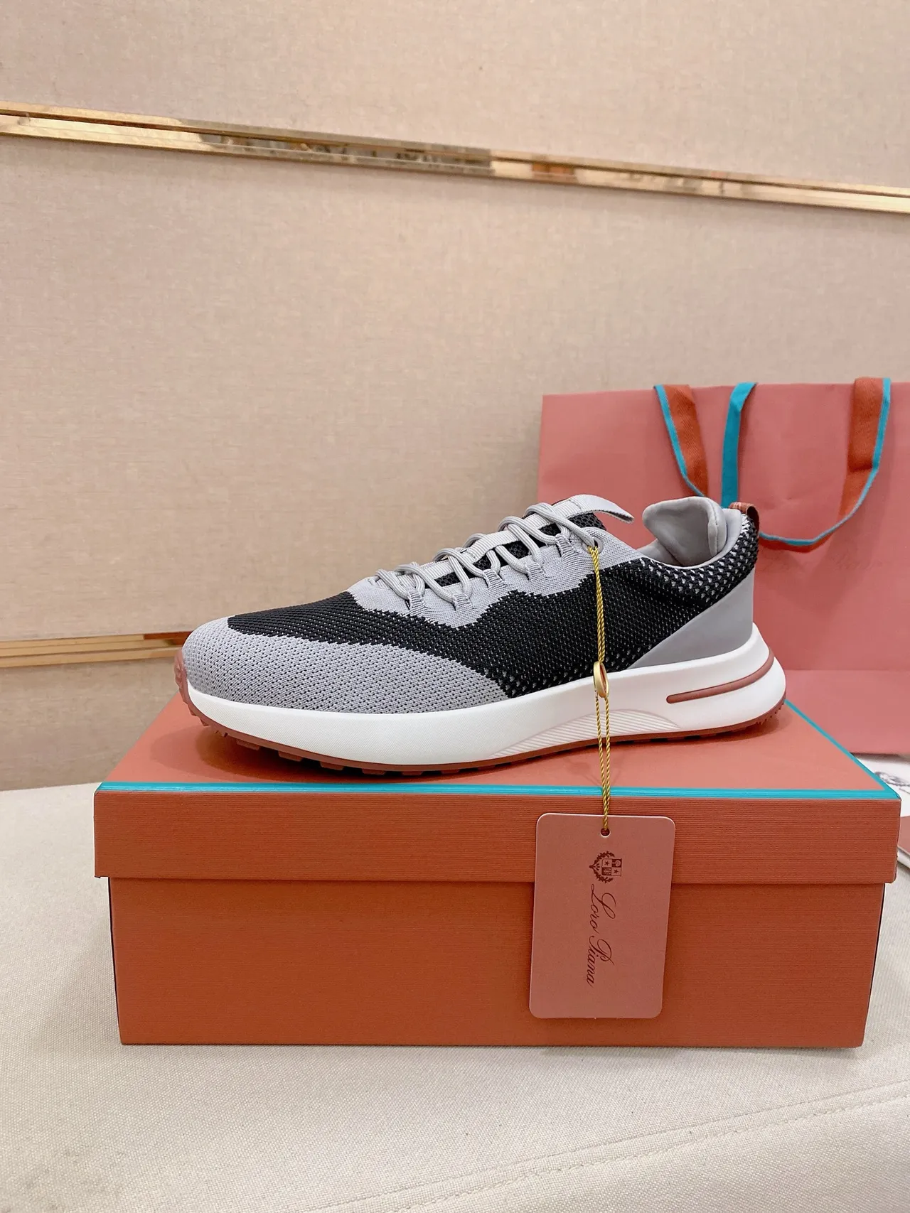 Loewe Gray Black Knit Upper Color-Blocked Sneakers