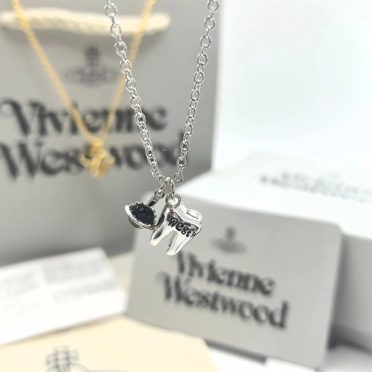 Vivienne Westwood Orb Shoe Charm Gold Silver Chain-Link High-Heeled Necklace